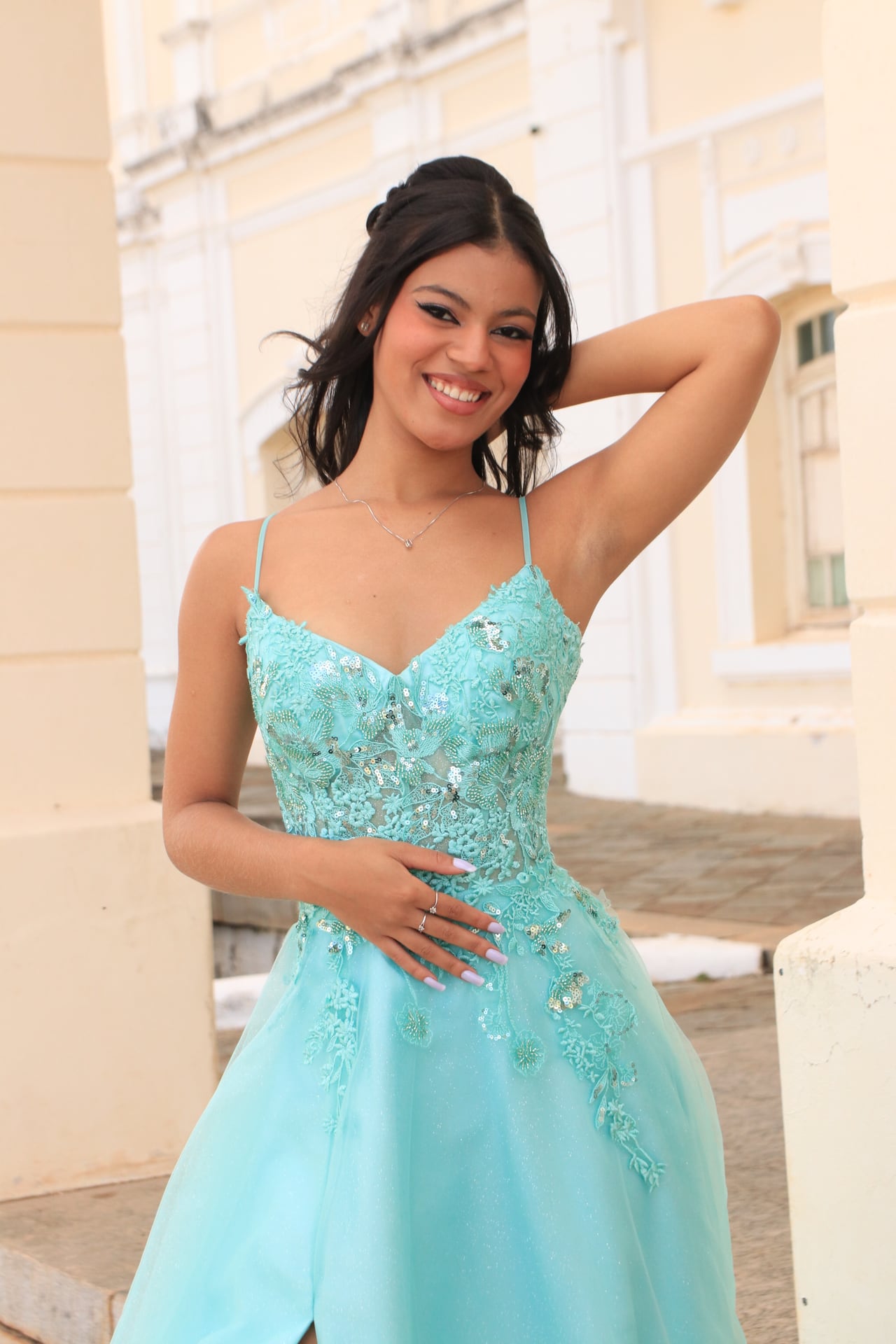 Vestido Verde Água Recepção - Ângulo